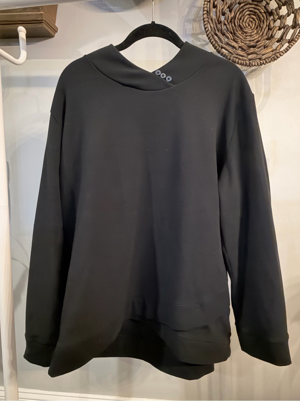 Weekends by Chico's Black Sweatshirt with Asymmetrical hem & Button Trim 3/16